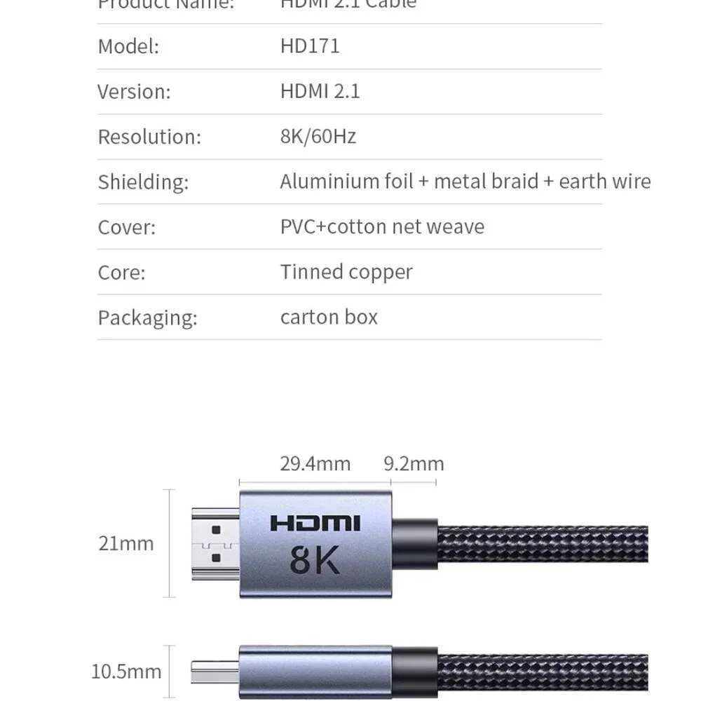 UGREEN HDMI 2.1 Cable 8K/60Hz for TV Box Ultra High Speed Certified Cable